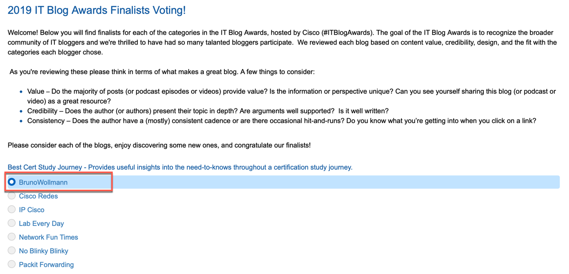 Screenshot of the voting page