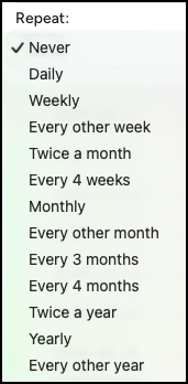 YNAB&rsquo;s repeat options